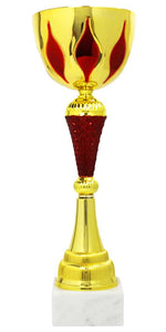 Personalisierter Gold-Roter Pokal mit Marmorsockel – 36 cm.