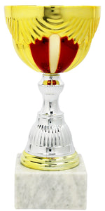 Personalisierter Gold-Roter Pokal mit Marmorsockel – 25,5 cm.