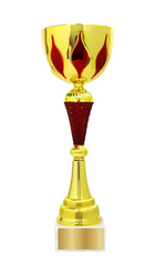 Lade das Bild in den Galerie-Viewer, Personalisierter Gold-Roter Pokal mit Marmorsockel – 36 cm.
