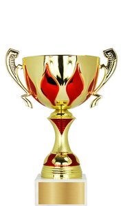 Personalisierter Gold-Roter Henkelpokal mit Marmorfuß – 31,5 cm.