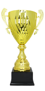 Lade das Bild in den Galerie-Viewer, Klassischer Gold-Henkelpokal mit Sockel – 42 cm.
